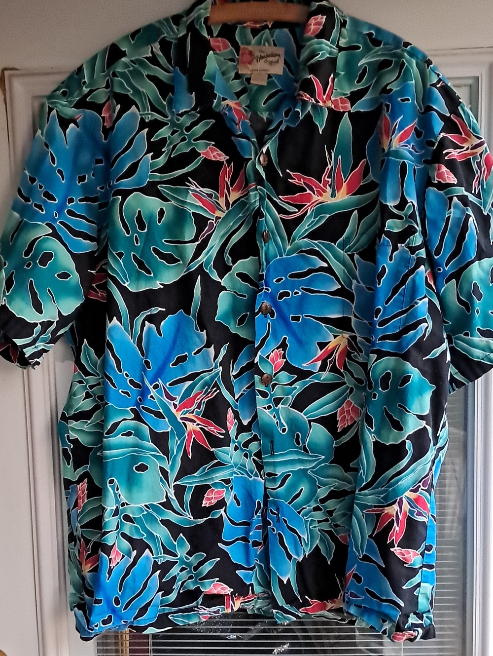 Hilo Hattie Tropical Leaf Button-Up Shirt - Blue, Teal, Black, Pink